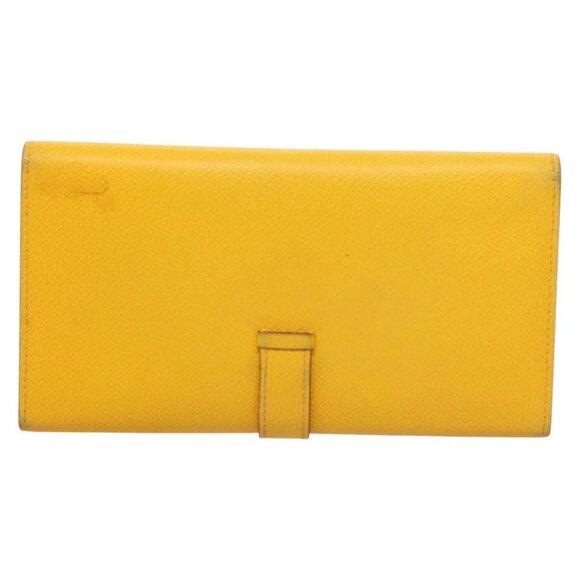 HERMES Bean Wallet Leather Yellow Auth BA3777 - Picture 2 of 16